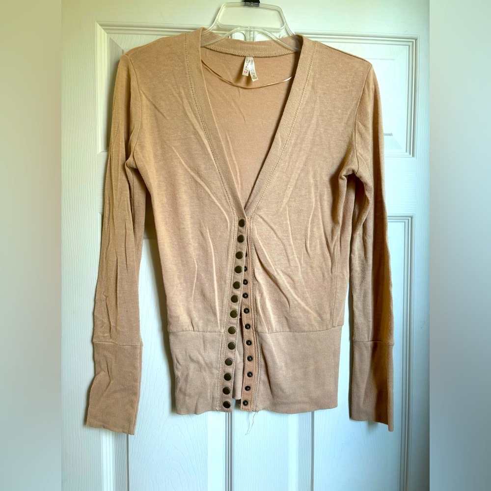 Tan colored snap up cardigan